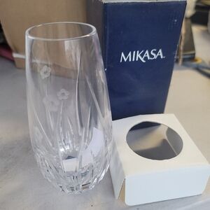 Mikasa Cut Crystal Glass 6" Flower Bud Vase Etched Daisy Meadow Floral Pattern
